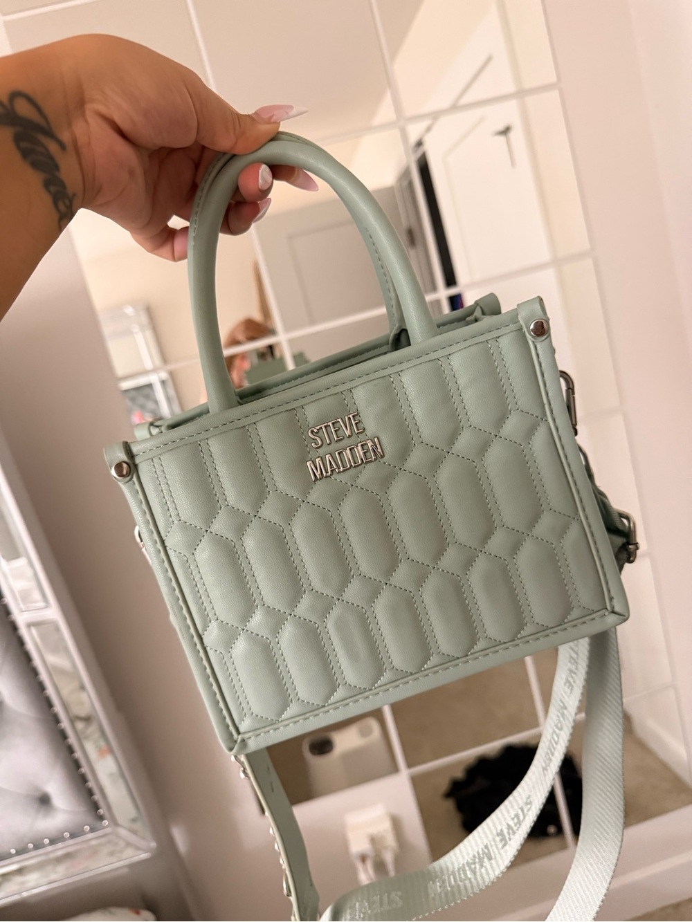 Steve Madden Mint Quilted Top-Handle Mini Bag